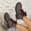 Nuevas Botas de Tobillo con Cordones para Mujer Otoño/Invierno 2026 Estilo Europeo Moda Británica Plataforma Suela Gruesa Punta Redonda con Pedrería para Mujer