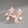Pendientes de Flor con Pedrería y Esmalte, Estilo Dulce Transfronterizo Europeo y Americano, Pendientes Frescos de Moda y Elegantes, Accesorios para Orejas de Gama Alta