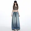 Calça pantalona de design relaxado e casual, calça jeans ampla e drapeada de nicho da moda, calça comprida, suporta dropshipping
