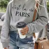 Sudadera con Estampado de Letras de París, Cuello Redondo Casual para Otoño y Primavera, Ropa para Mujer Estilo Europeo y Americano