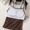 Camisola sin costuras talla grande con tirantes finos para mujer, adecuada para usar como prenda exterior, con sujetador de copa incorporada, se puede usar sola como un top moderno