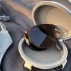 Gafas de Sol Transfronterizas Estuche Plegable para Gafas Estuche Redondo para Gafas Bolsa de Almacenamiento Cremallera Bolsa Suave Bolsa Portátil Gafas de Sol de Cuero