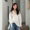 Camisa de Mujer Estilo Coreano con Lazo Lateral en la Cintura, Solapa Pequeña Cruzada, Nueva Camisa Rayada para Principios de Primavera, Top Chic