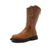 Botas Vaqueras Bordadas de Suela Gruesa Retro 2026 Otoño Botas Largas de Viaje del Oeste para Niños Europeos y Americanos Botas de Pradera Botas para Niñas