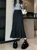 Falda Midi de Punto Retro Negra para Mujer Otoño/Invierno 2026 Francesa Cintura Alta Oculta Barriga Adelgazante Falda Larga
