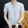 Camiseta de manga corta para hombre con cuello de jardín, verano, coreana, ajustada, base, camiseta de media manga Joker para hombre, una generación de cabello