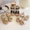 Sandalias para Niños Pequeñas, Medianas y Grandes Primavera 2025 Deportivas de Princesa Color Sólido Para Mujer En Stock Estilo Coreano Casual Cuero de Microfibra Zapatos de Playa