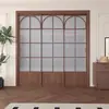 Porta de Correr de Vidro Arco-Íris Longa na Cor Creme Estilo Francês com Design de Tripla Articulação, Tiras em Treliça Arqueadas, Porta de Correr Divisória Minimalista de Luxo Leve