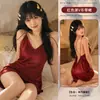 Flor Amor Mar Sexy Privado Pijama Mujer Viento de Puro Deseo Escote Profundo Color Sólido Tirante Camisón Pecho Pequeño Mostrado Ropa de Casa A033