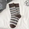 Calcetines de Rayas para Mujer, Calcetines de Media Pantorrilla, Calcetines de Algodón para Primavera y Otoño, Estilo Miu, Calcetines Deportivos Largos Modernos Coreanos y Japoneses
