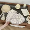 Conjunto Floral de Verano para Niñas con Mangas Volantes, Top sin Mangas Estilo Coreano con Shorts Florales con Volantes Conjunto de Dos Piezas para Bebés