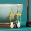 Aretes de Borla Incrustados Estilo Étnico Retro Moda Patrón Dragón y Fénix Edificio Dorado Oro Chapado Tendencia Nacional para Mujeres