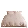 Gaze de dupla camada YU~ Conjunto de cama de quatro peças em gaze 100% algodão bordado em estilo francês, amigável à pele, com lençol com elástico e capa de edredom