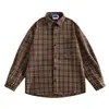 Nova jaqueta de camisa xadrez pesada e grossa vintage marrom para outono e inverno para homens com gola de lapela e mangas compridas