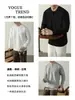 Camiseta Suave de Algodón de Alta Calidad, Doble Cara, Cuello en V, Manga Larga para Hombre, Camisa Base Pesada para Otoño e Invierno.
