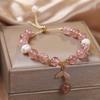 Pulseira de Cristal de Morango Pixiu Estilo Novo Cristal Lua Cinzenta Tom de Luxo Leve de Alta Qualidade Pulseira de Transferência da Sorte Joia para Mulheres