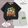 Plantas vs. Meninos. Conjunto de Roupa de Verão 2025 Novo Algodão Puro Roupas de Verão Camiseta Infantil Conjunto