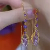 Nuevos Pendientes de Hilo Morados Qi Donglai con Hojas de Arce de Pedrería y Borla Larga, Pendientes Elegantes Versátiles, Pendientes de Diseño Nicho