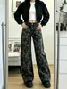 Calça jeans camuflada de perna reta para mulheres, nova coleção outono 2026, plus size, cintura alta, modelagem que emagrece, corte solto, calça versátil de perna larga