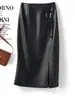 Falda de Cuero con Hebilla Vintage para Mujer, Otoño 2026 Nueva Falda de Cintura Alta Ajustada al Cuerpo que Resalta las Caderas, Falda Lápiz de Longitud Media Adelgazante