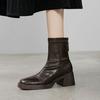 Botines Elásticos Delgados de Suela Gruesa y Tacón Grueso con Cierre Trasero para Llevar en la Mano Invierno 2025 Punta Redonda Estilo Británico Cortos para Mujer
