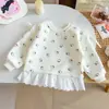 Sudadera con Estampado Completo de Dibujos Animados para Niña 2026 Otoño Nueva Llegada Estilo Coreano para Bebé Top con Parche de Lazos y Dobladillo de Encaje