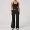 Amazon Novo Conjunto Fitness de Peça Falsa Dupla Wide Leg Quadrado Costas Bonitas Moda Casual Cintura Dobrável Conjunto de Yoga