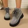 Botas Martin de Renda com Bico Redondo e Strass para Outono de 2026 para Mulheres, Plataforma de Solado Grosso, Totalmente com Strass, Moda Europeia e Americana, em Estoque