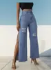 [Personalización de Jeans] Pantalones Rectos Sueltos de Pierna Ancha Transfronterizos Latinoamericanos Ropa de Denim Elástico de Algodón Europea y Americana Personalización