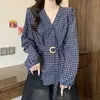 2026 Nuevo Estilo Perezoso Camisa Superior Cuadros Retro Coreanos Manga Larga Holgada Casual Estilo Primavera Temprana Delgado