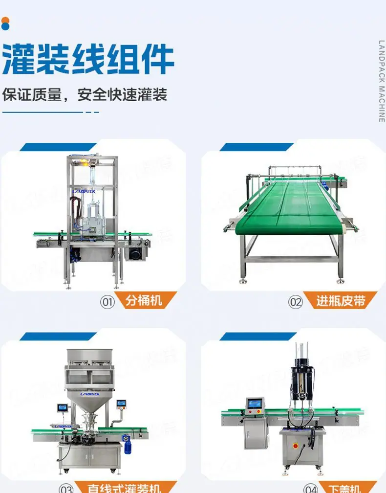 化肥颗粒灌装线(分桶机+进瓶皮带+直线式灌装机+下盖机+压盖