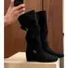 Botas com Salto Interno de Couro com Fivela Empilhadas Femininas 2026 Nova Chegada de Outono Retro Maillard Versátil Emagrecedoras de Cano Alto Botas de Cavaleiro