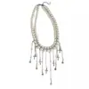 Collar de Perlas Multicapa de Alta Resistencia para Mujer con Colgantes de Cruz, Estrella y Borla, Estilo Lujo Ligero, Sensación de Alta Gama, Cadena para Clavícula para Fiesta Nocturna