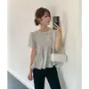 Agotado Blusa de Verano Estilo Coreano Top Redondo Plisado 3D para Mujer Camisa Corta Holgada Adelgazante 17599