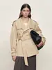 Nuevo Gabardina Ajustada de Otoño 2026 para Mujeres Petites, Cuello Alto, Doble Botonadura, Abrigo Corto Entallado a la Cintura