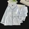 Pijama de seda helada para mujer de manga larga con almohadillas en el pecho, conjunto de dos piezas a rayas con estampado de corazón para primavera y otoño, ropa de casa que se puede usar en la calle