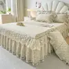 Estilo Princesa Saia de Cama de Algodão Puro Colcha Peça Única Cama de 1,8m Cobertura de Cama com Borda de Renda Antiderrapante 2m Saia de Cama 100% Algodão Primavera Verão
