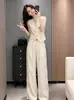 Conjunto de Moda de Alta Gama Estilo Francés para Mujer Verano 2026 Chaleco sin Mangas Pantalones de Pierna Ancha Bordado Pesado Conjunto Versátil de Dos Piezas