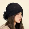 Gorra Transpirable de Ala Ancha para Mujer, Elegante Turbante de Malla con Encaje y Pedrería para Invierno