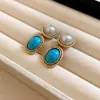 Brinco de pressão ear cuff com franja de contas redondas de zircônia azul vintage estilo retro francês joia de orelha de luxo leve toque de alta qualidade