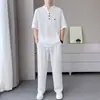 Conjunto Casual de Verano Lujo Ligero de Dos Piezas Delgado Moda Cuello en V Manga Corta Seda de Hielo Sensación Fresca Conjunto Elástico Conjunto Deportivo Hombre