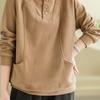 Sudadera Térmica de Terciopelo Alemán para Mujer, Cuello Semi Alto Abotonado, Estilo Coreano Holgado, Cubre la Piel, Diseño Versátil, Top con Bolsillo de Solapa y Empalme, Moderno