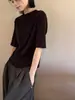 Camiseta de Lino para Mujer, Estilo Coreano Simple de Color Sólido, Manga Media, Nueva Colección Otoño Temprano 2026, Top Casual Versátil y Elegante, Cuello Medio Alto