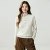 Suéter feminino de cashmere puro, com meio botão, espessado, gola redonda, camada interna quente, casual e elegante, peça básica versátil, tricotado