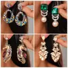 Brincos Europeus e Americanos Transfronteiriços com Franja de Cavalo e Strass, Brincos de Luxo Leve de Alta Qualidade, Estilo Retro Exagerado Personalizado para Mulheres