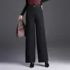 Elegantes calças femininas de perna larga para outono e inverno, forradas com fleece e espessadas, novo modelo 2026, cintura alta, emagrecedoras, perna reta, com caimento, calças casuais versáteis