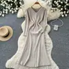 Elegante y Sofisticado Vestido de Punto con Cuello en V para Mujer, Otoño Ajustado a la Cintura Vestido Largo para el Trabajo, Nuevo Modelo 2026
