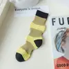 Calcetines de linterna para mujer, primavera y otoño, algodón puro, calcetines de media pantorrilla, diseño de nicho, para usar afuera, ins de moda, deportivos, a rayas, calcetines de estilo japonés para mujer