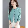 Nuevo abrigo suéter de punto jacquard Otoño/Invierno 2026, prenda exterior elegante, cárdigan corto de punto de cintura alta para mujer