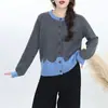 Nuevo cárdigan de punto estilo coreano para otoño e invierno, elegante y con estilo, de colores contrastantes, rejuvenecedor, adelgazante, casual y versátil, top de manga larga para mujer